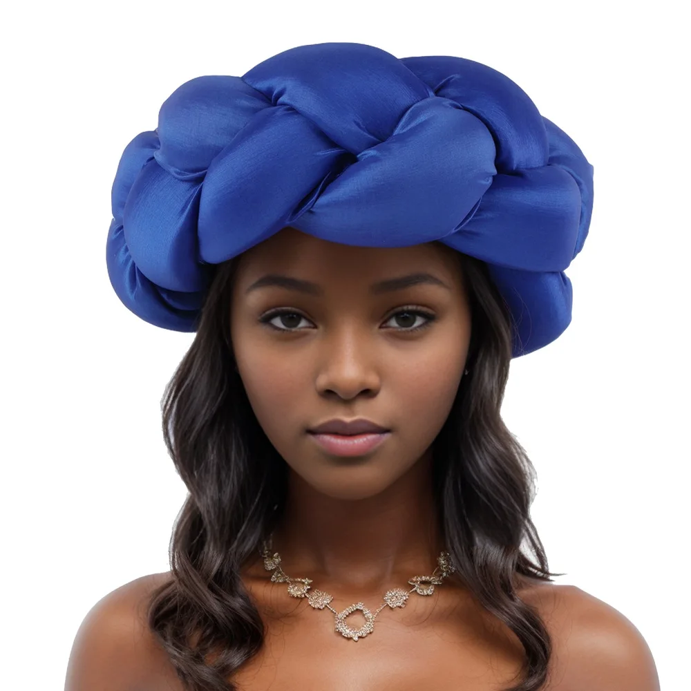 Esponja cabeça banda exagerada para as Mulheres, trança grande, Africano Raw Silk Turbante Cap, Nigéria Wedding Party Headpiece, Headband feminino