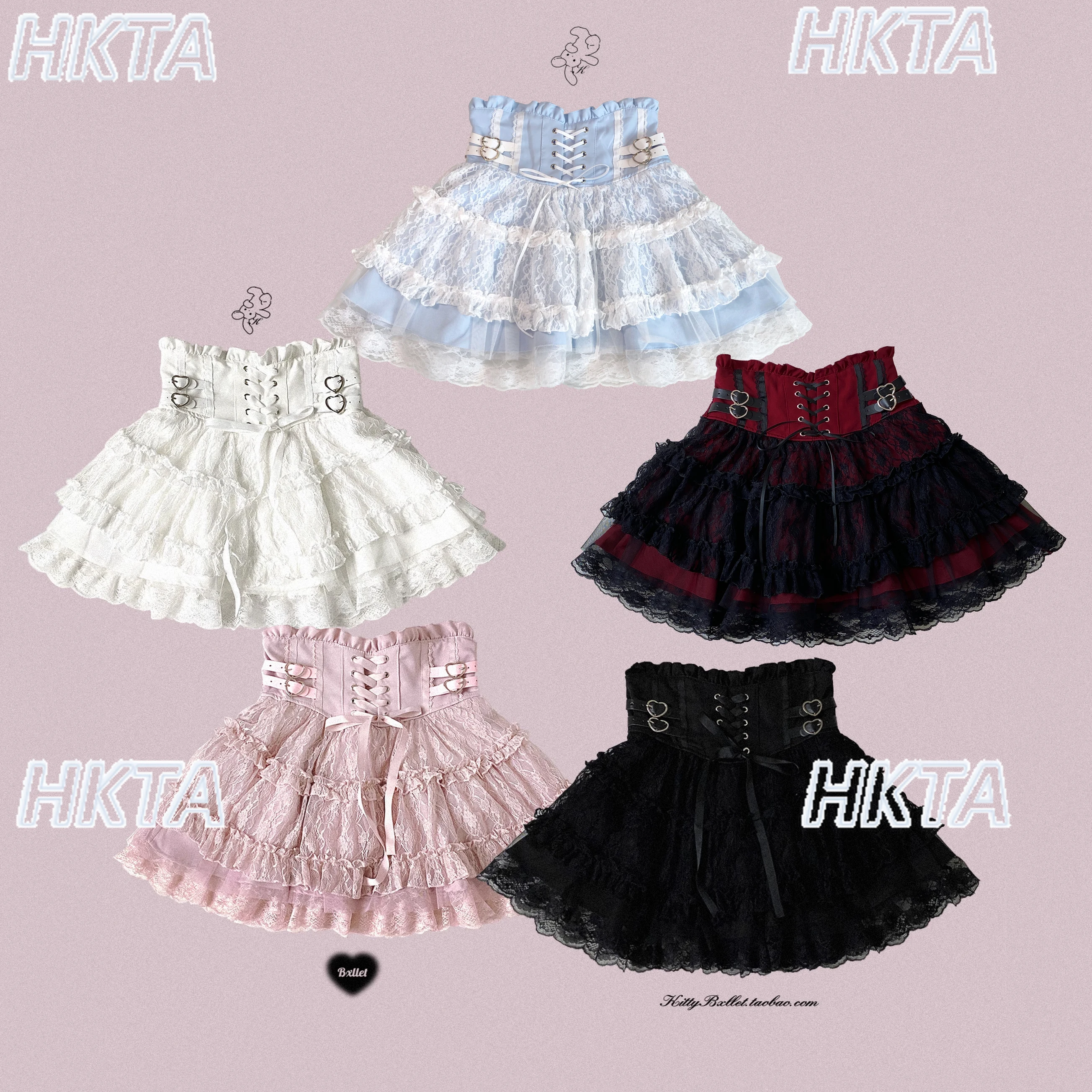 Japanese Original Mines Skirt Elegant Lace Trim Tie Buckle High Waist Gothic Black Red Short Skirt Women Girls Lolita Skirts