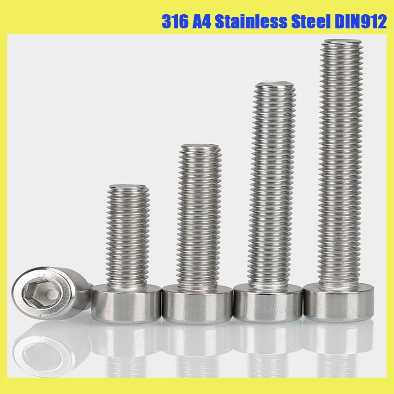 

M3 M4 M5 M6 M8 M10 316 A4 Stainless Steel DIN912 Hexagon Hex Socket Head Cap Allen Bolt Screw Length: 6mm-100mm