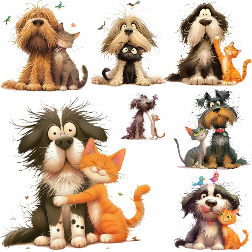 Cat and Dog Iron on Patches Stickers DIY A Level Washable Animals Cat Dog Vinly Heat Transfer For Clothing Billow Patches