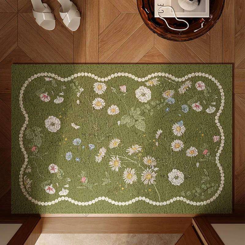 Green Floral Door Mats Water-absorbing Anti-slip Floor Mats Dirt Resistant PVC Silk Ring Door Mat Wear-Resistant Entry Doormat