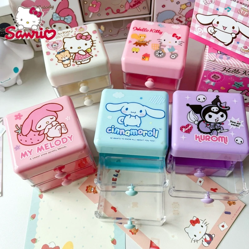 Sanrio Hellokitty Kuromi Mini Drawer Box Double Layer Storage Box Eraser Box Flap Creative Desktop Ornaments Jewelry Storage