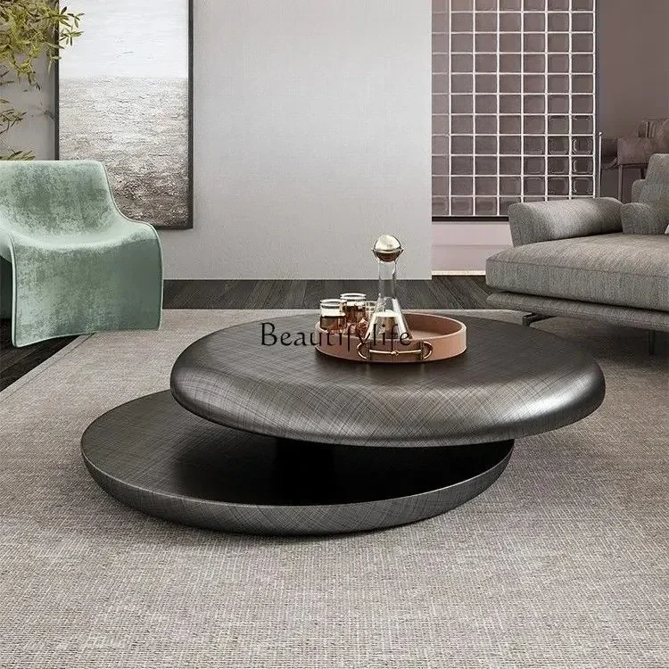 

56Italian light luxury household small apartment high-end artistic stainless steel high-end rotating coffee table