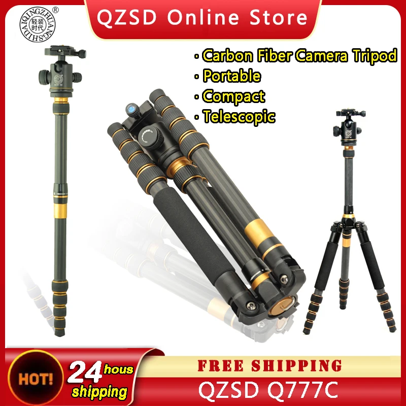 QZSD Q777C treppiede Audio leggero monopiede telescopico Studio fotografico treppiede professionale in fibra di carbonio Kit panoramico treppiede