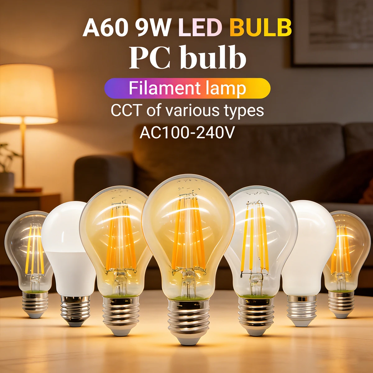 

1-12PCS AC 110V 220V LED Bulb Lamps PC Glass Lamps 9W 8W E27 Warm Light Daylight Cold Lighting Orange Red Green for Decorative
