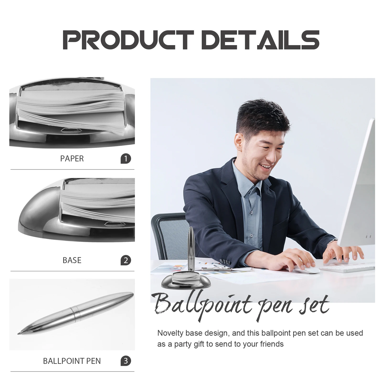 Ballpoint Pen Holder Exquisite Writing Multifunction Silver Metal Counter Business