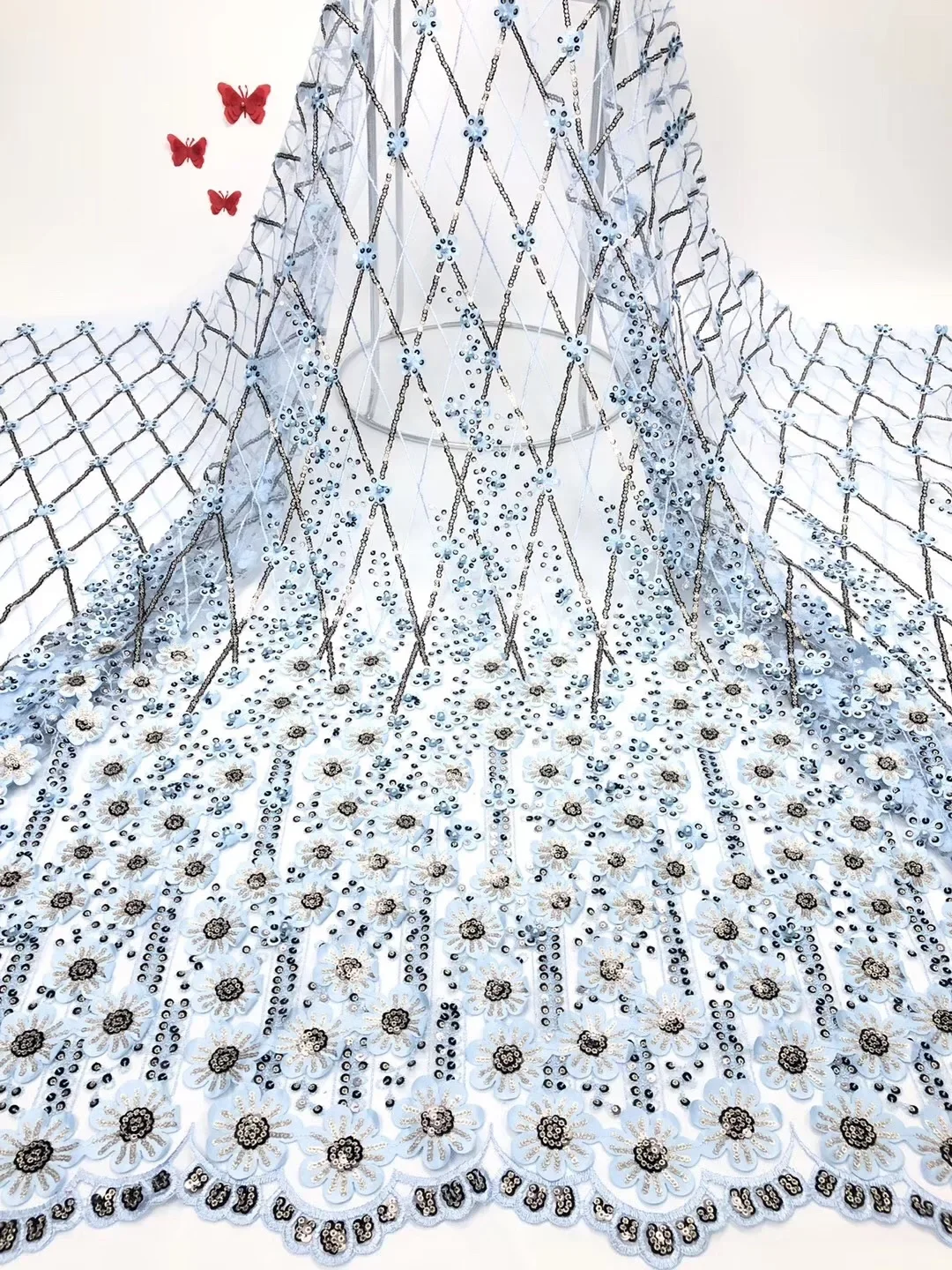 

Latest French Nigerian 3D Net Laces Fabrics 2021 High Quality Tulle Lace Material African Beaded Mesh Laces Fabric RF370