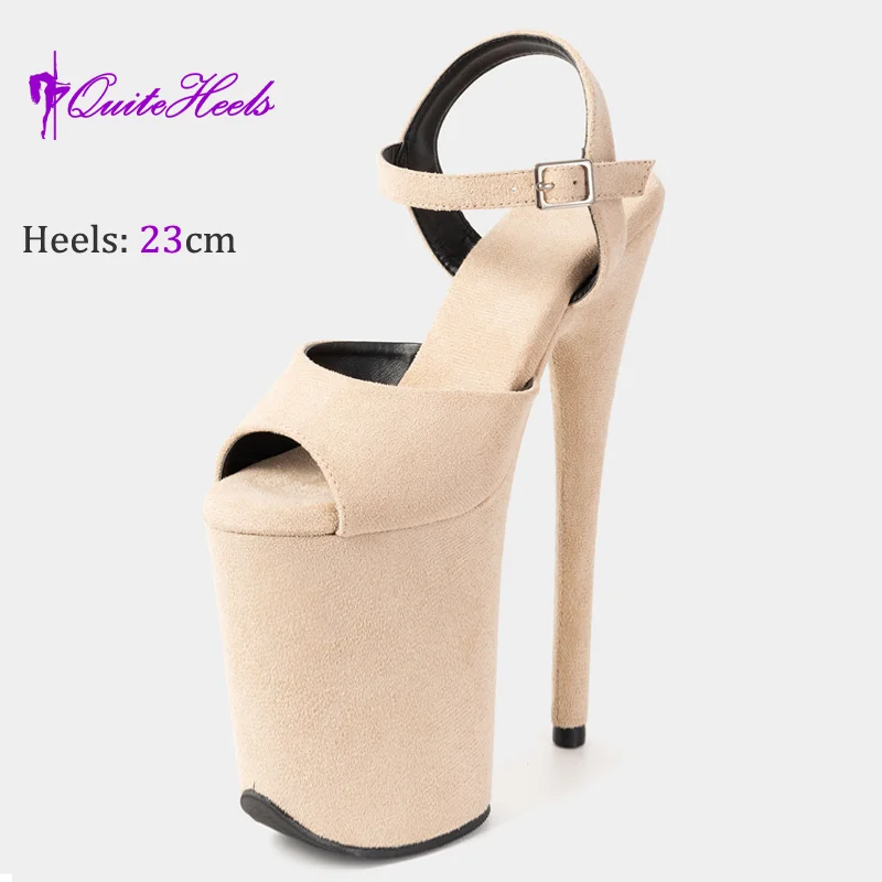 23CM High Heels Hot Hand-Made Suede Sexy Women'S Pole Shoes Stripper Heels Platform High Heel Sandals