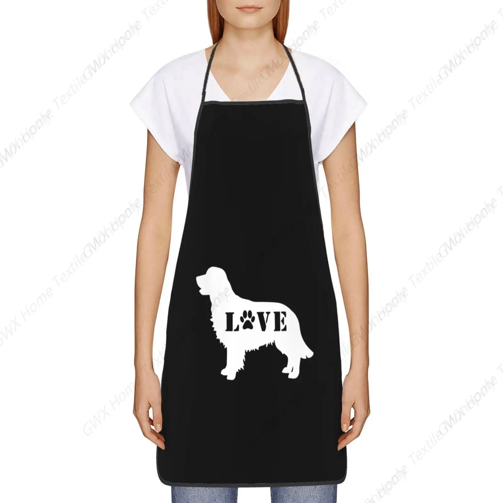 Golden Retrievers Love Dog Paw Adjustable Apron Waterproof With Pocket Chef'S Kitchen Apron