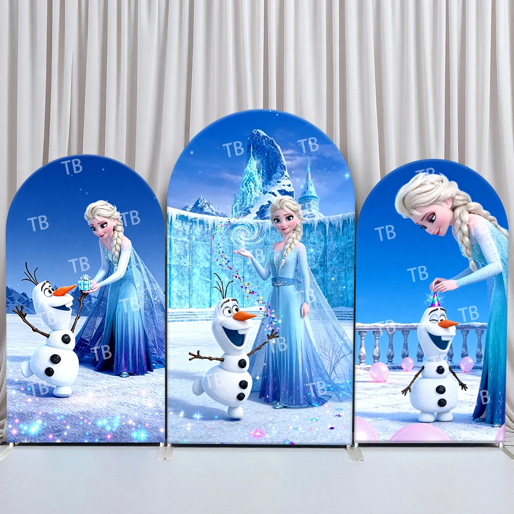 

TB Disney Frozen Elsa Ice Castle Arch Backdrop Cover Kids Party Decoration Photo Booth Props and Festive Celebration