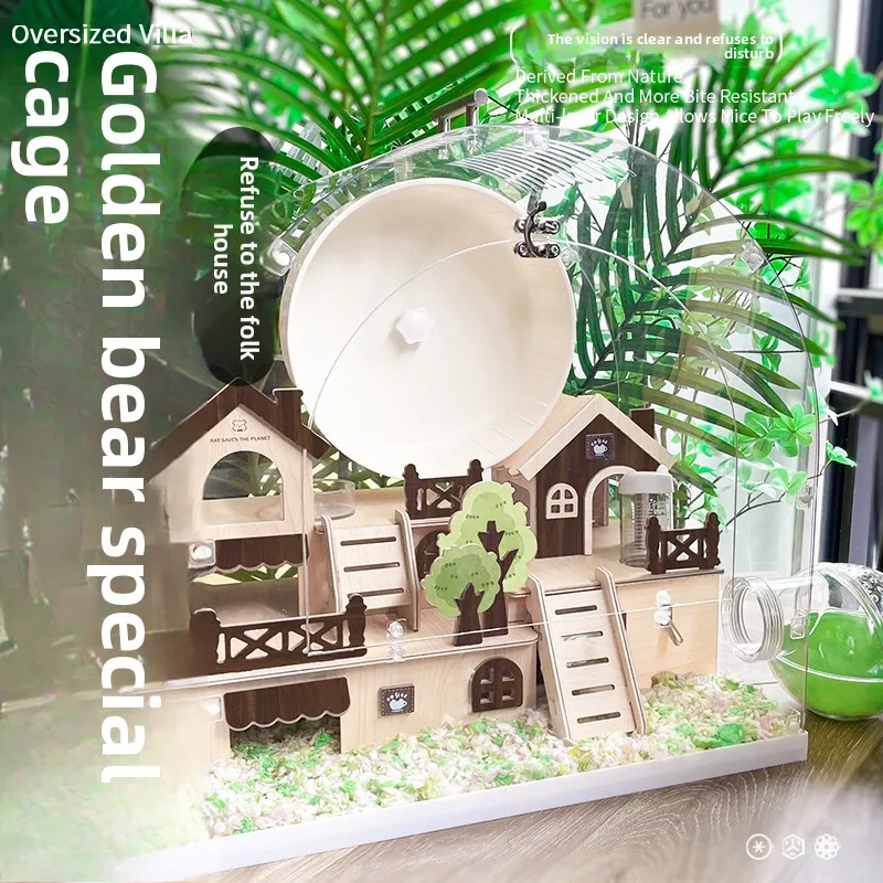 Premium Hamster Cage - 3-Level Dwarf Hamster Habitat 23cm Run Wheel, Chew-Proof, Portable Handle, Spacious Acrylic