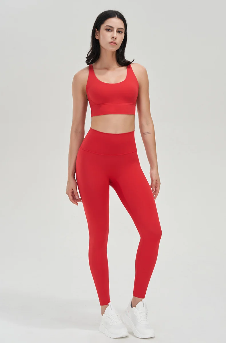 

Sexy Cross Back Naked Feeling Yoga Set High Waist Butt Lifting Sports Fitness Pants Women's Quick Dry Workout Yoga Clothes