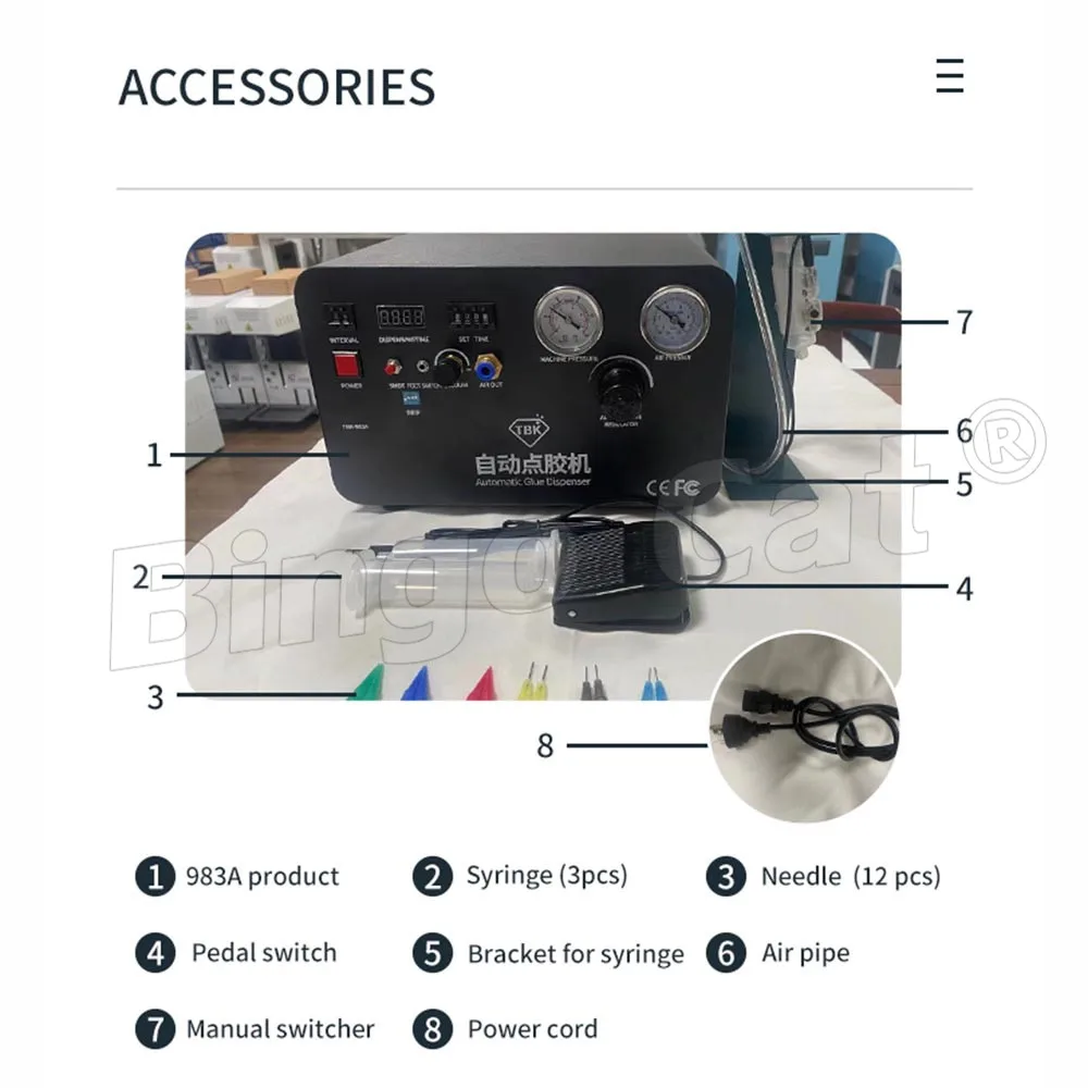 Imagem -04 - Dispensador de Cola Automática Profissional Precisa Dispensação Controlador Embutido Compressor de ar Telefone Relógio Ferramentas de Reparo Tbk-983a