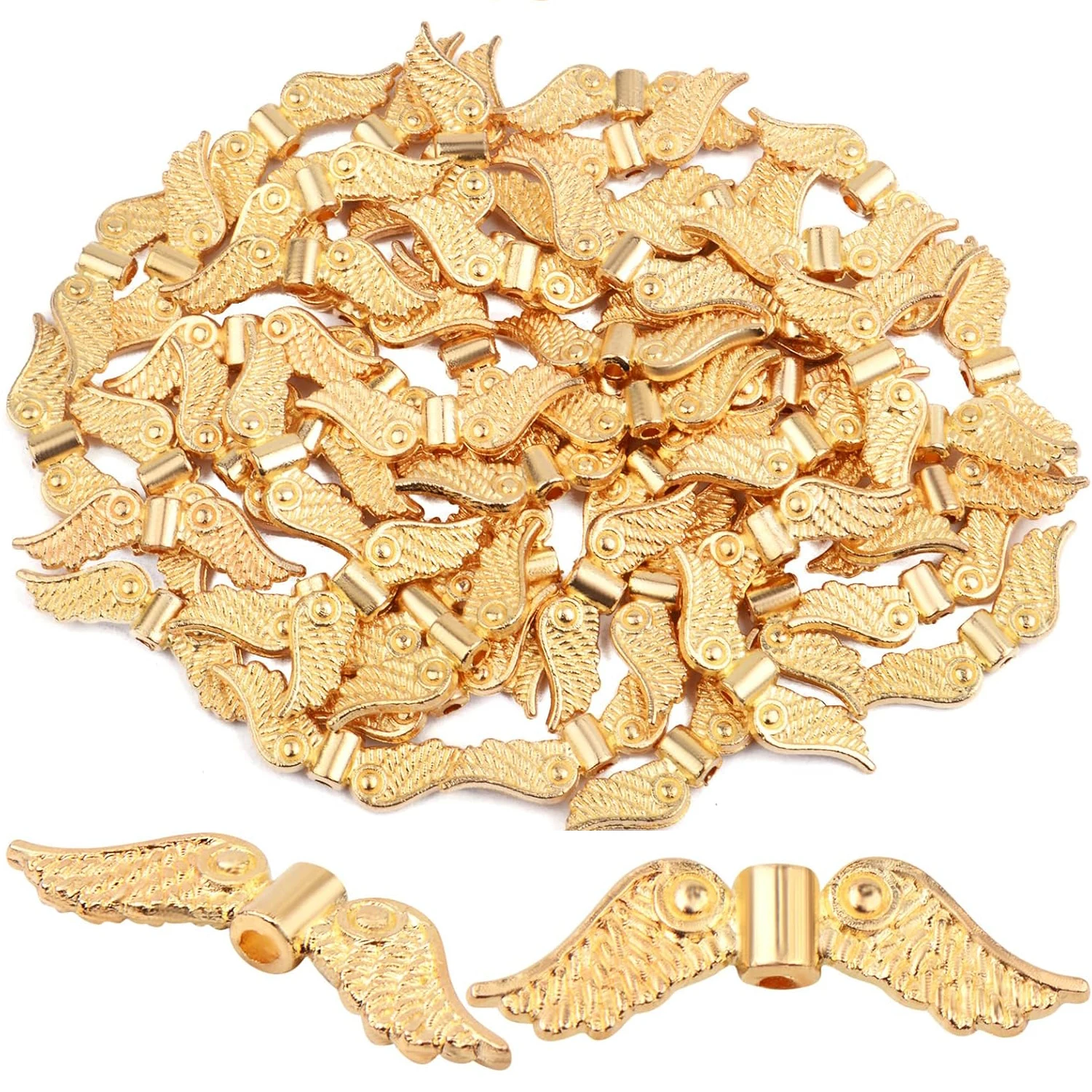 

60pcs KC Golden Angel Wing Spacer Beads Metal Wing Loose Charm Beads Craft Supplies for DIY Necklace Earrings Jewelry Making