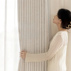 Modern Living Room Sunscreen Curtain Simple Bay Window Drapes Home Bedroom Blackout Curtains Hotel Thickened Soundproof Drape