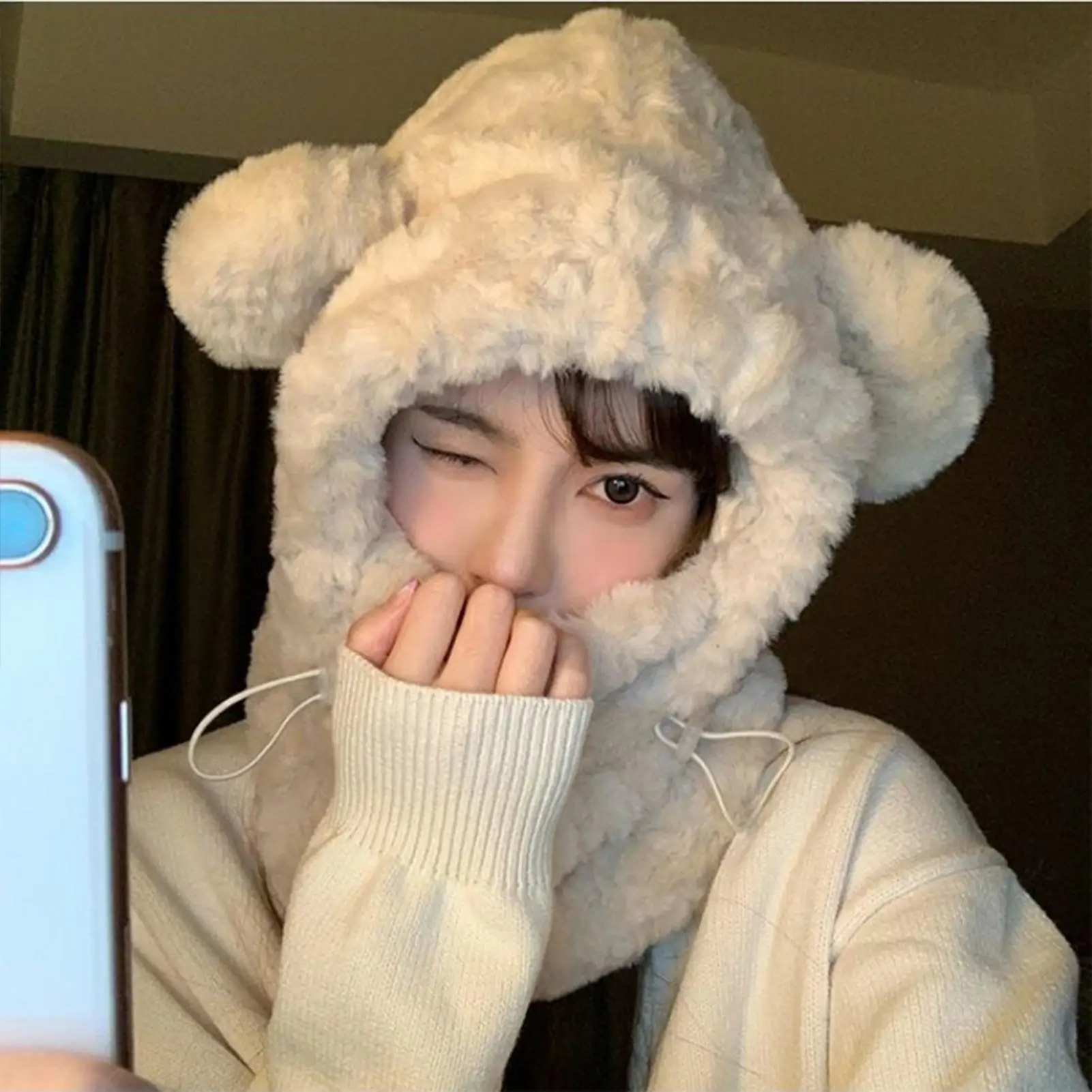 

all-in-one winter warm outdoor hiking cotton knitted hat Face Cover Neck Scarf Set Windproof Warm Hooded Neck Gaiter for outdoor