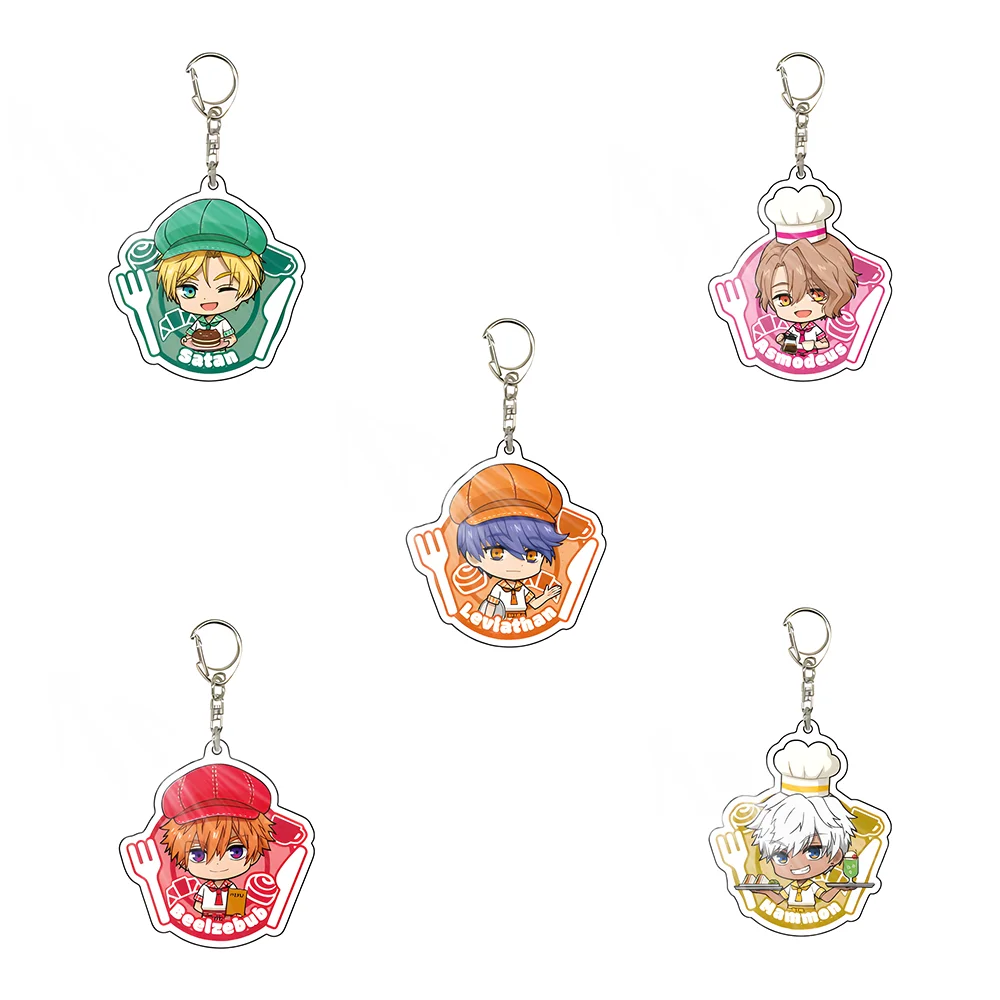Anime Obey Me! 6cm Acrylic Keychain  Lucifer Beelzebub Belphegor Solomon Kitchen Fork Series Cute Version Hanging Decoration