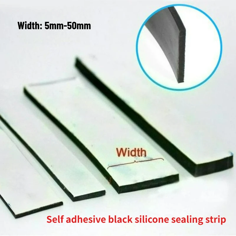 1/2/5M Black Self Adhesive Silicone Rubber Seal Strip Width 5mm-50mm Thick 0.5/1/1.5/2/3/4/5/6/8/10mm Anti-Slip Damper Sealing