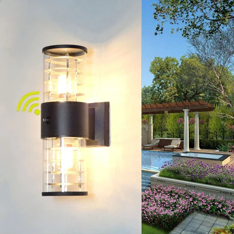 luz de parede ao ar livre jardim a prova impermeavel agua sensor movimento iluminacao varanda lampada luzes led cabeca dupla para cima e para baixo lampada parede 01