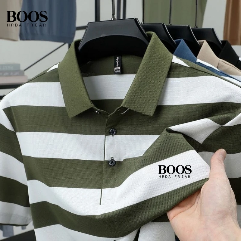 New Summer High-Quality Striped Short-Sleeved Polo Shirt for Men, Fashionable and Casual, Breathable