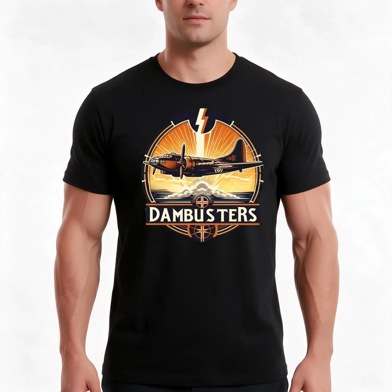 Dambusters T-Shirt, Summer Casual Cotton Tee, Oversized Streetwear Tops, Vintage Graphic Print, Loose Fit Short Sleeve