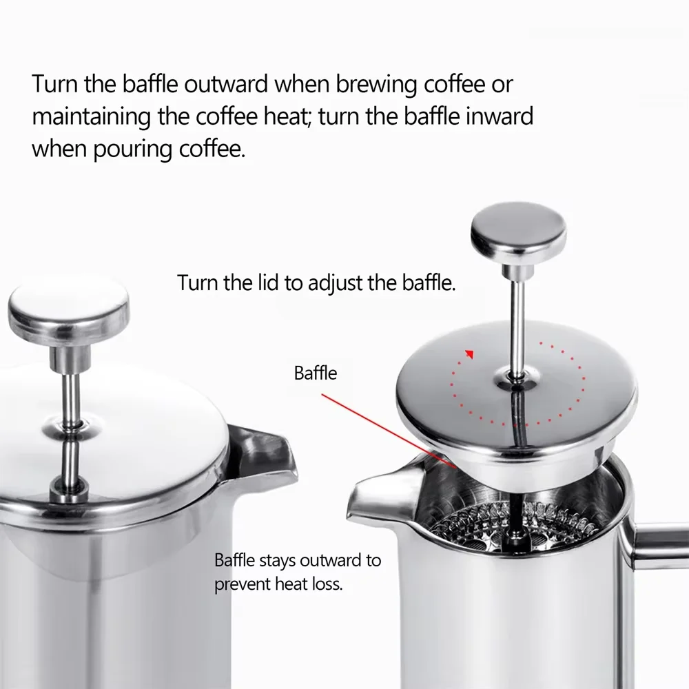 Coffee Maker Pot French Press Coffee Maker Stainless Steel Double Walled Insulated Coffee Maker Pot 350ml/800ml/1000ml