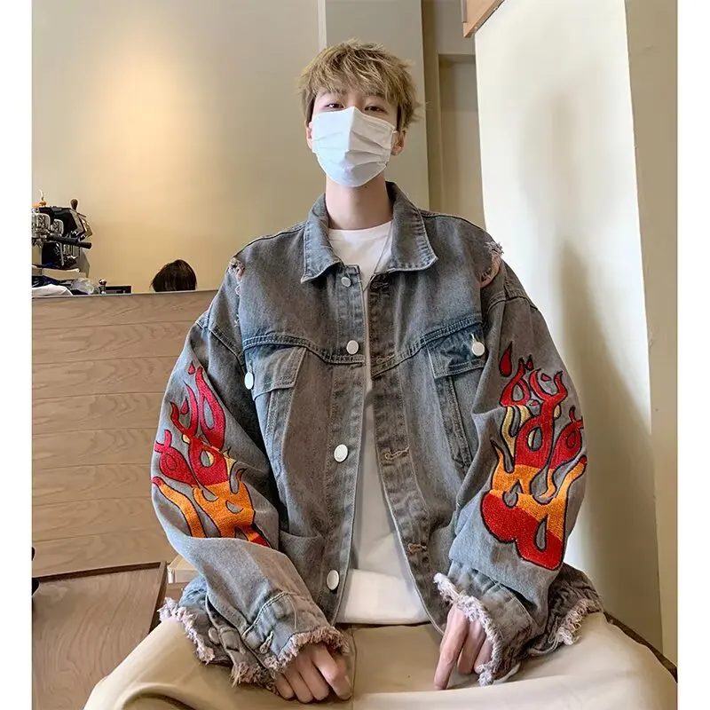 Men's Large Size 250 Pounds Denim Jacket Autumn Winter Street Style Hip Hop Trendy Brand Loose Fit Korean Version Top
