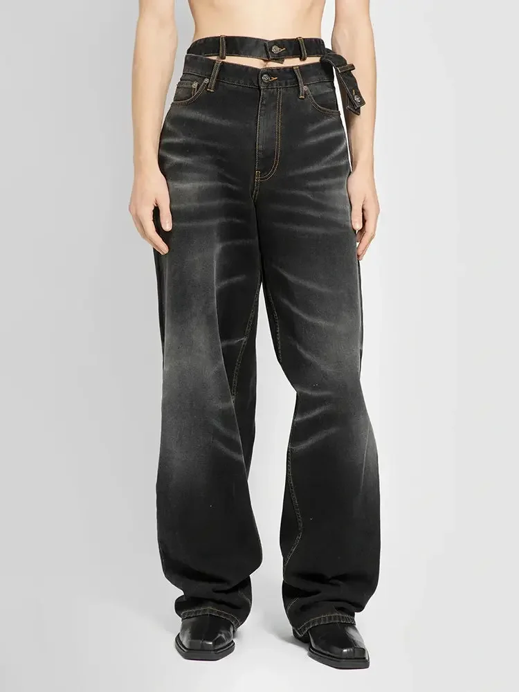 

Y/Project Double Waist Design Washed Faded Cat Whisker Jeans