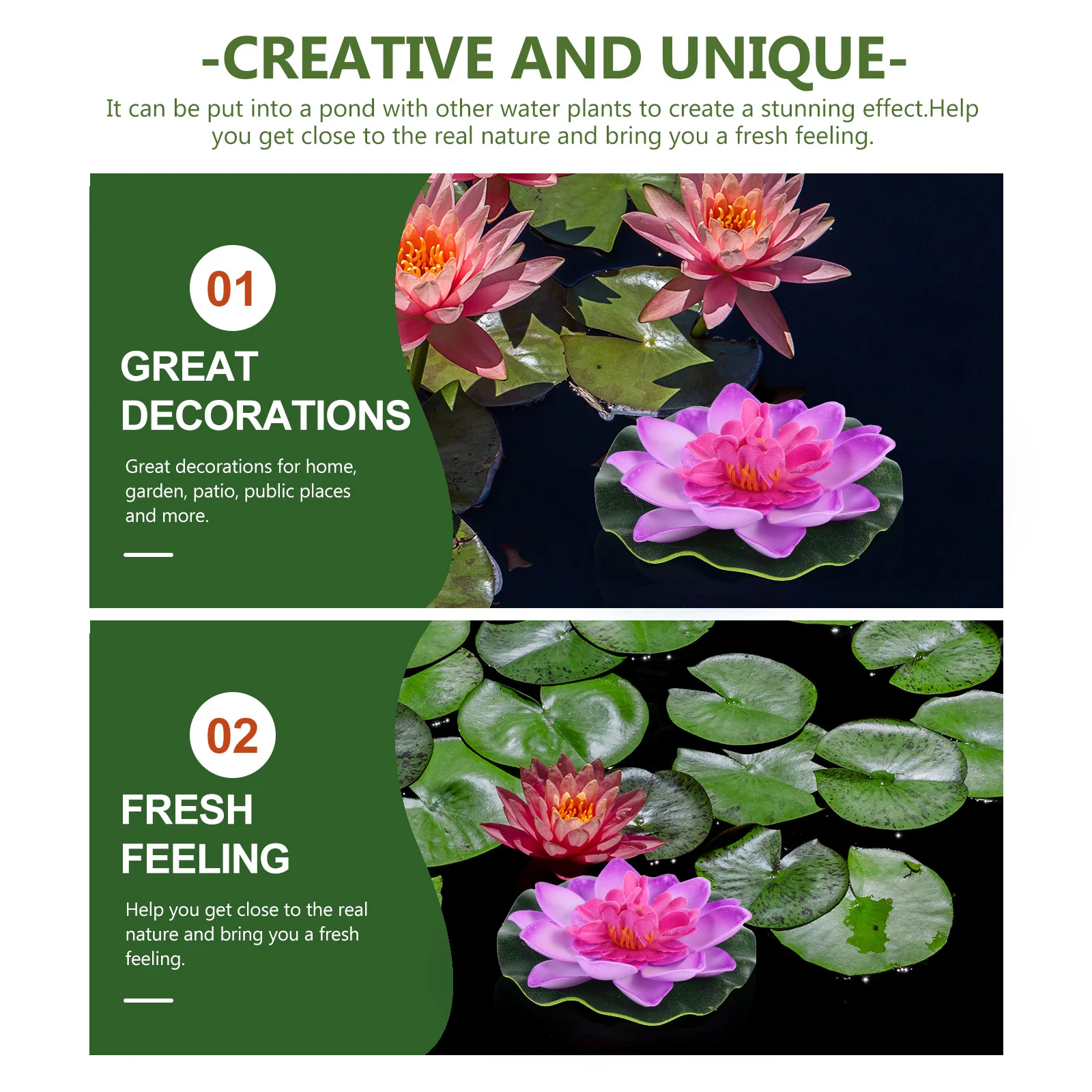 

9Pcs Simulation Floating Lotus Artificial Water Lily Decorative Plant for Pond Garden Patio Realistic Pool Floating Decor