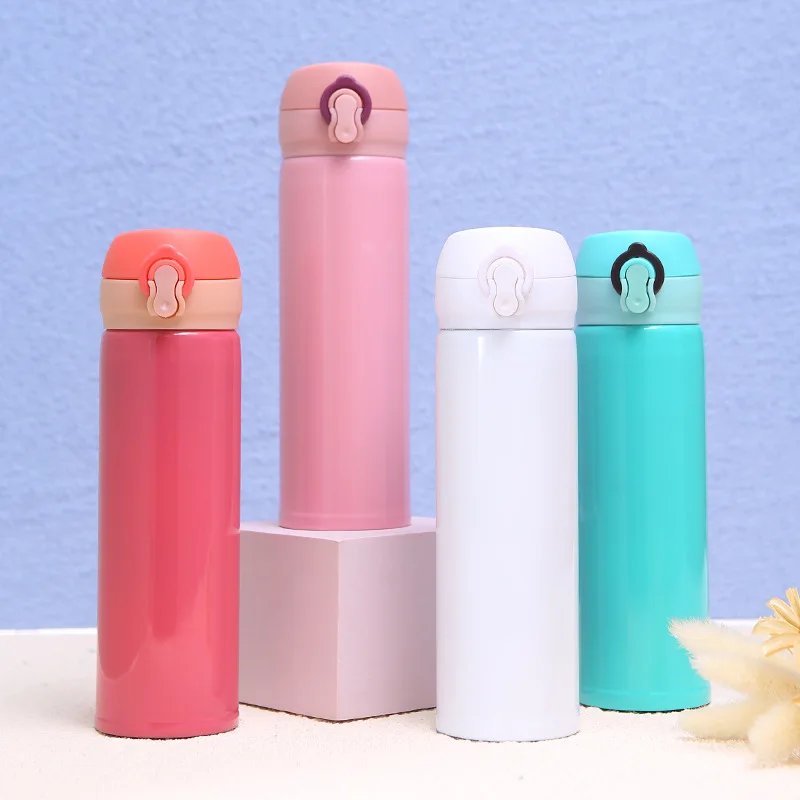 Generic 304 Stainless Steel Insulated Water Bottle 380-500Ml Solid Color Double Layer Bouncing Lid Portable Travel Gift Vacuum