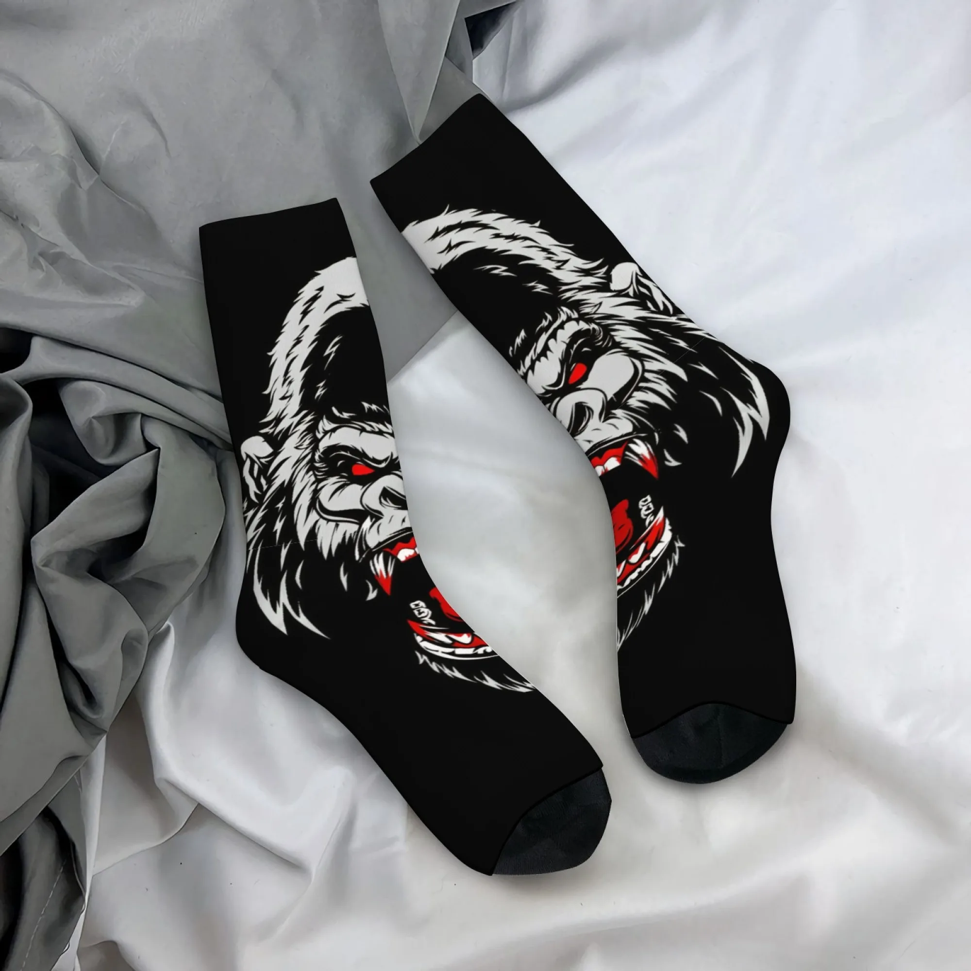 

Носки Furious Giant Ape Crew, черно-белые носки с принтом Raging Beast, подарок для любителей эстетических зверей и любителей темного дикого стиля