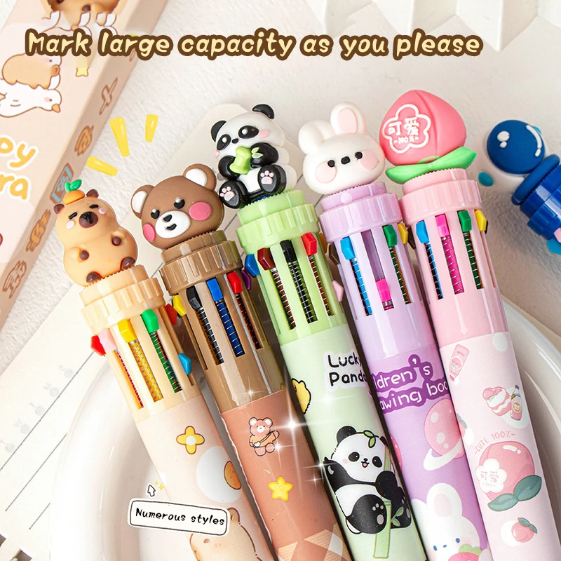 Cartoon Capybara Cute Animal 10Color Ballpoint Pen Signature Pen School Student Stationery Writing Supplies Kids Gift Funny Pens