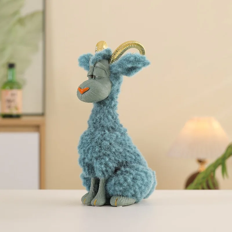 Creative Plush Goat Statue Animal Figurines Desktop Ornaments Sculpture High Capacity Piggy Bank Modern Home Decor Crafts Gift