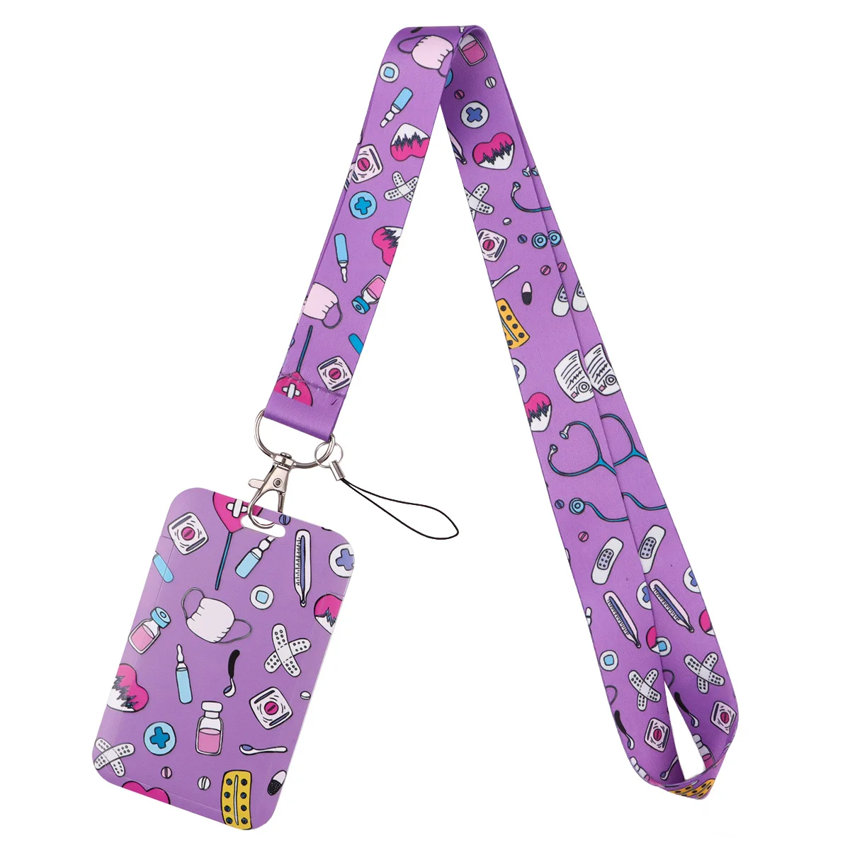 Medical Nurse Pattern Credential Holder Keychains Neck Lanyard For Pass Card Grey Anatomy Credit Card Holder Keychain Straps view 6