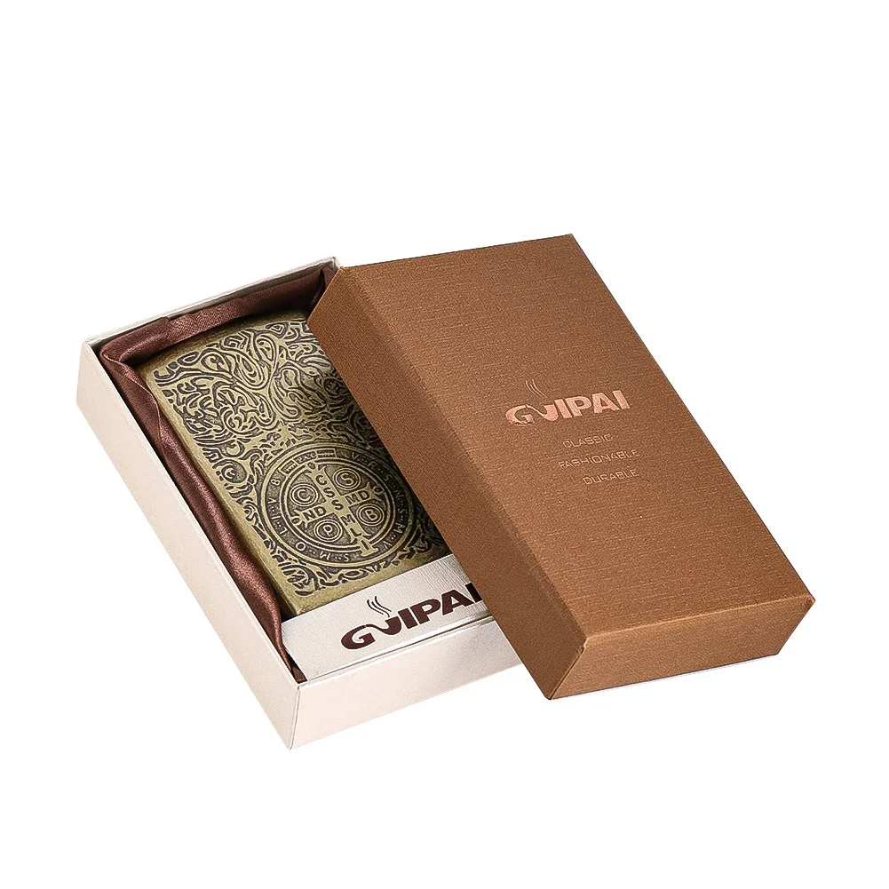 Vintage Bronze Engraved Cigarette Case Metal Tobacco Holder Flip Cover Pocket Smoking Storage Retro Pattern Gift Box