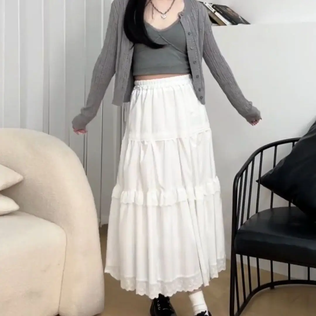 

Белая юбка А-силуэта, весенняя повседневная корейская юбка-кейк, стройнящая, мягкая, воздушная, новинка 2025 года, с высокой талией, из полиэфирного волокна