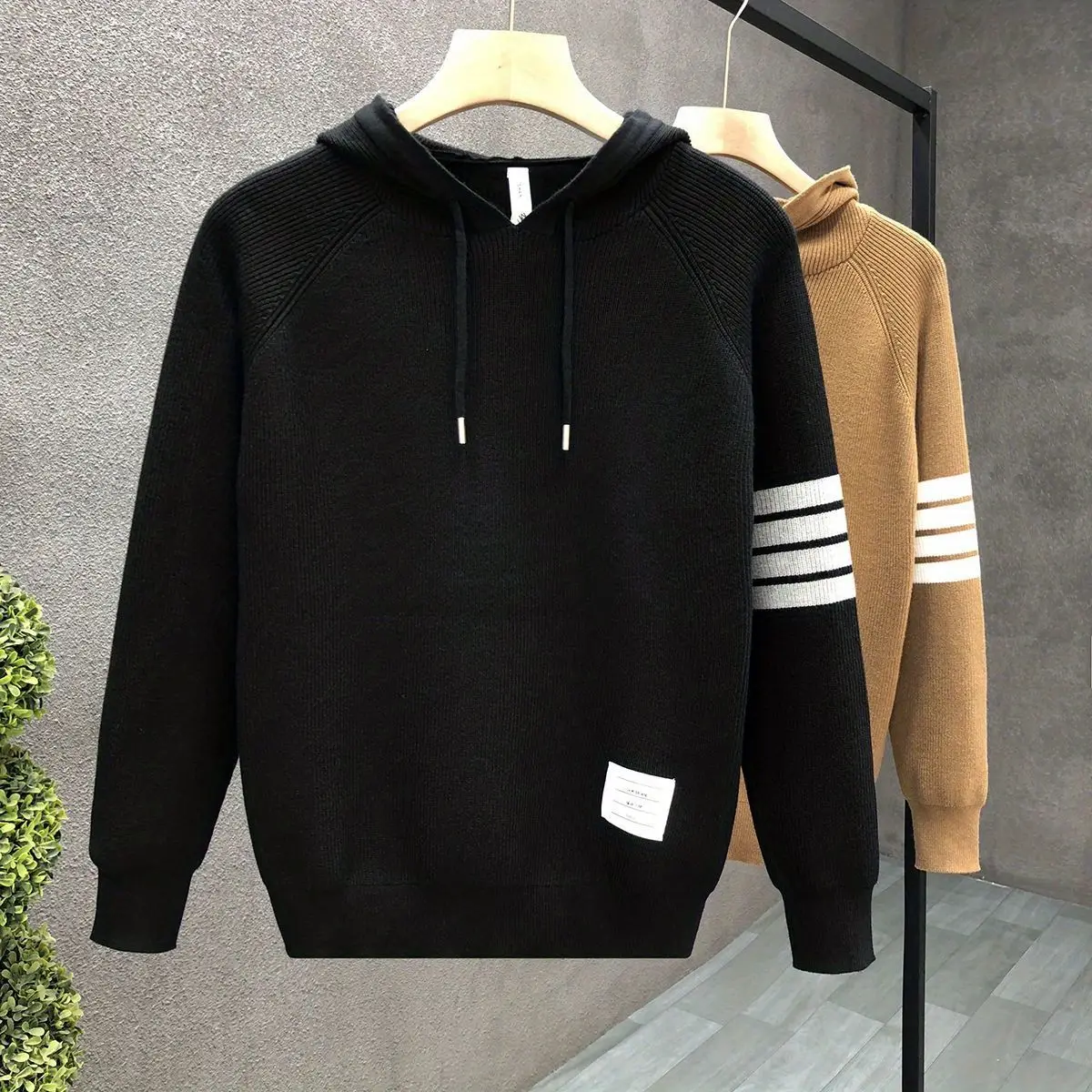 

Fashion Men's Knitted Sweater Autumn Winter 2025 Casual Hoodies Top Youth Brand Pullover Strip Sleeve Tracksuit Men Clothing