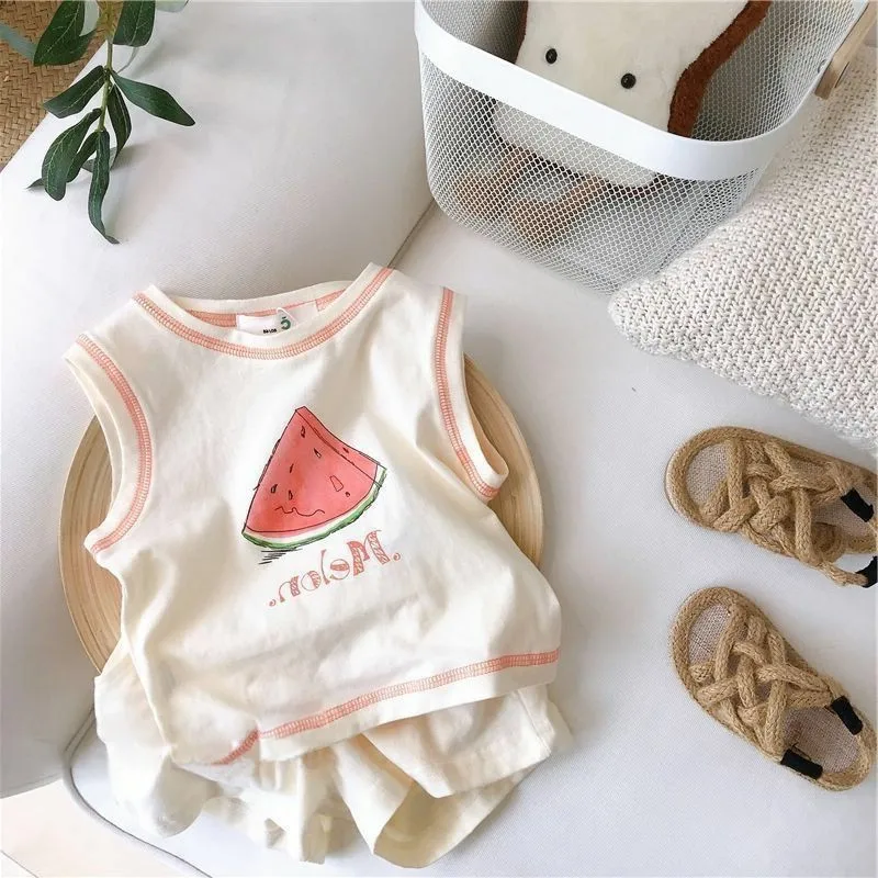 

Summer Boys and Girls Sets Korean Style Tanktop Shorts Two-Piece Set for Kids