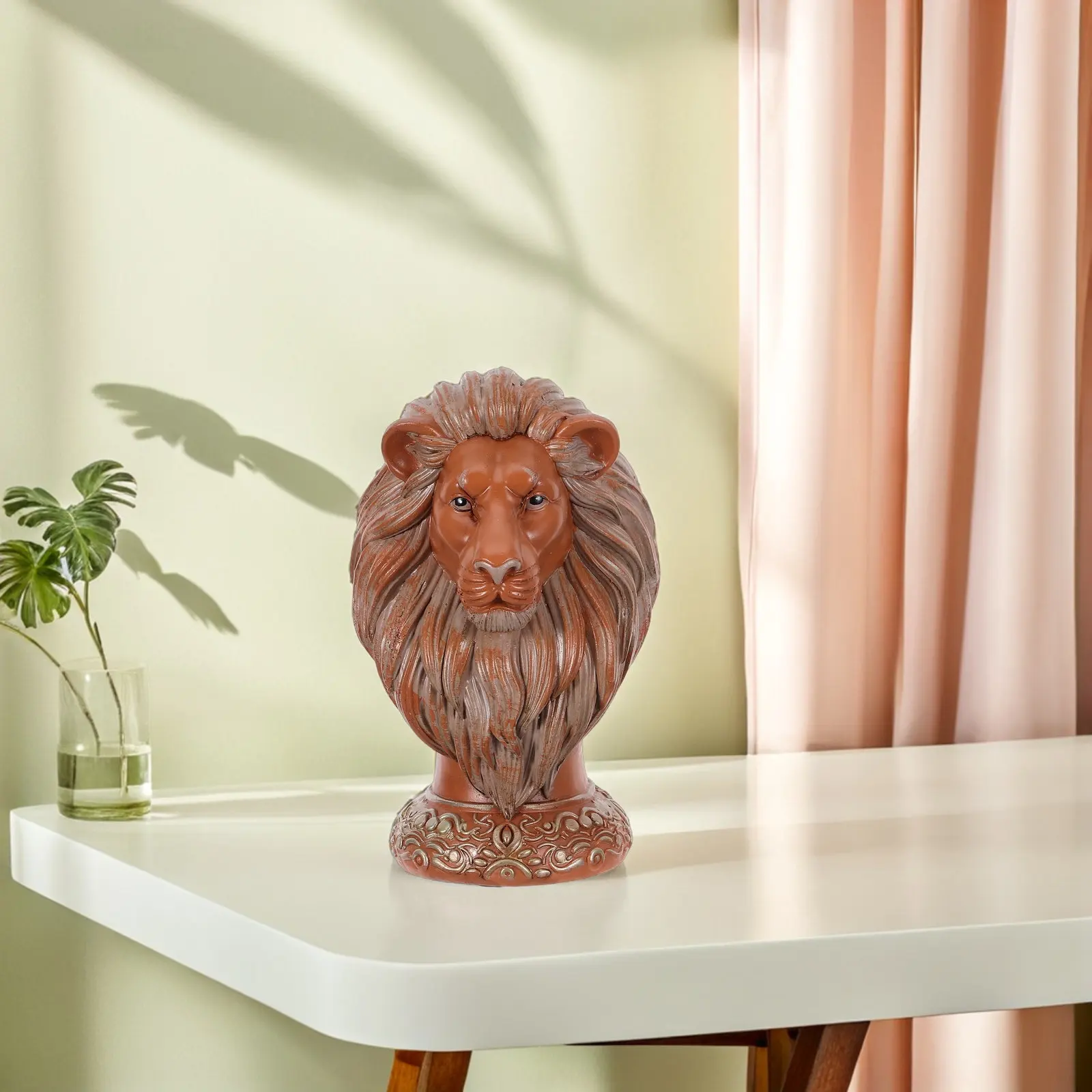 Realistic Resin Lion Head Statue Wildlife Animal Ornament for Office Home Living Room Bookshelf Mantle Tabletop Decor