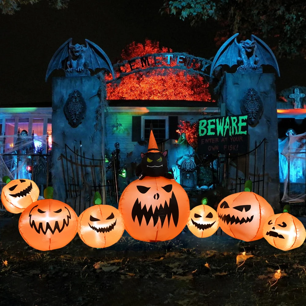 

2,7 м Хэллоуин надувная модель украшения черный кот тыква со светодиодной подсветкой встроенный для дома сады украшения двора