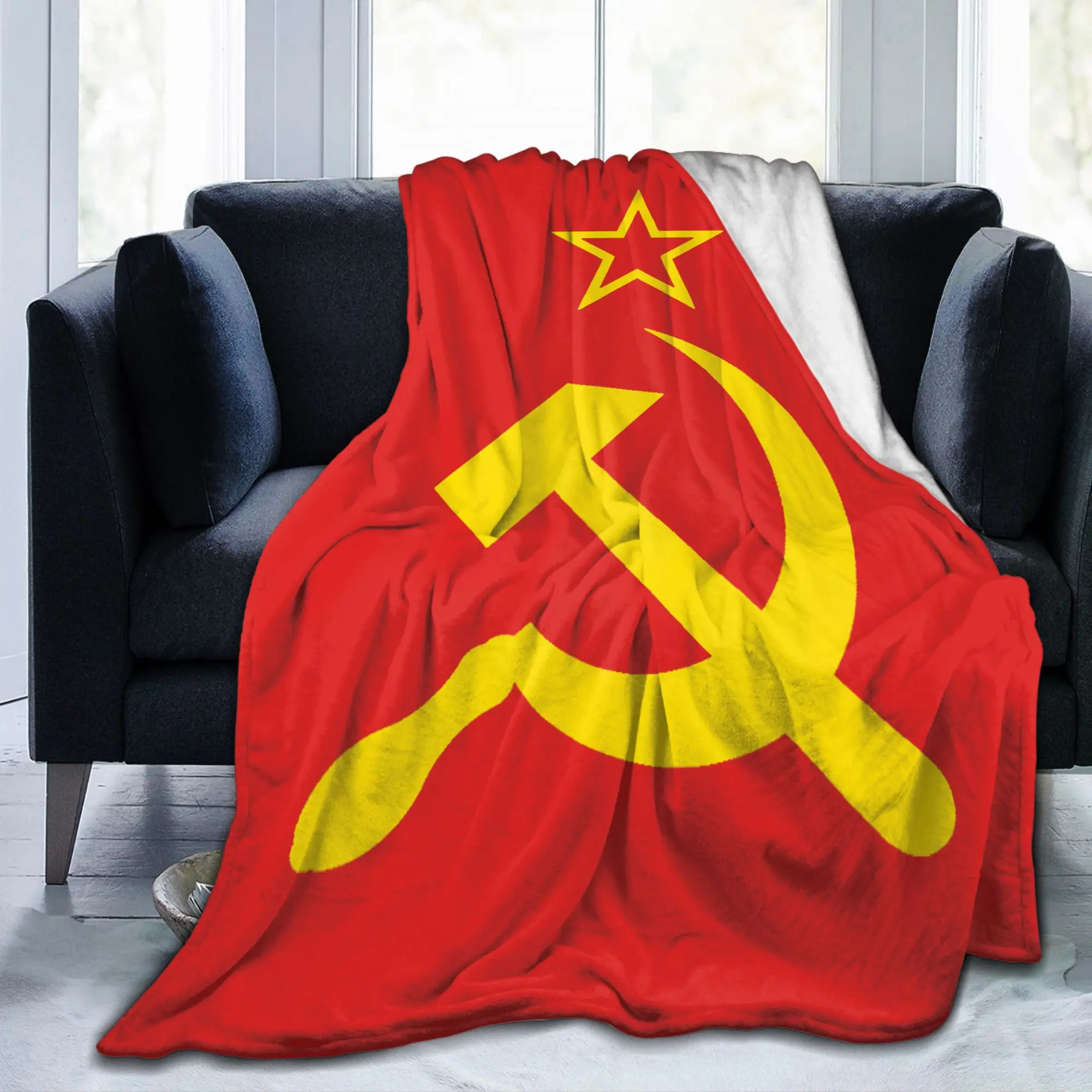 USSR Soviet Union Russian CCCP Blanket Flannel Spring Autumn Hammer Sickle Portable Lightweight Bedding Throw Blanket for Couch