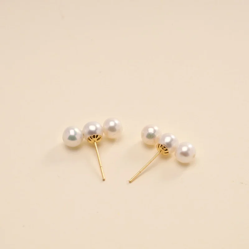 

Серьги из желтого золота 18 карат, ювелирные изделия, круглый пресноводный жемчуг, длина 4-5 мм, модный свадебный подарок au750 для женщин E1005