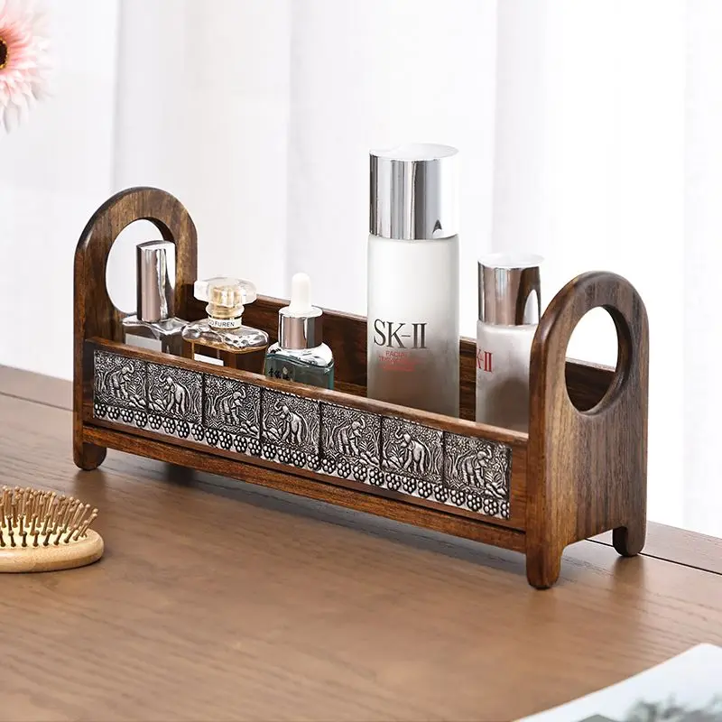 

Настольная стойка для хранения в стиле ретро из цельного дерева, хранение косметики для спальни, ванная комната, умывальник, туалетные принадлежности, хранение кухонных приправ