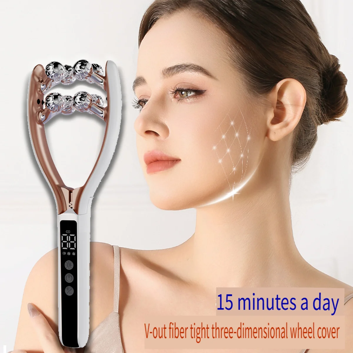 Masajeador facial de microcorriente EMS, rodillo de elevación en forma de V con terapia de luz roja y azul para estiramiento facial