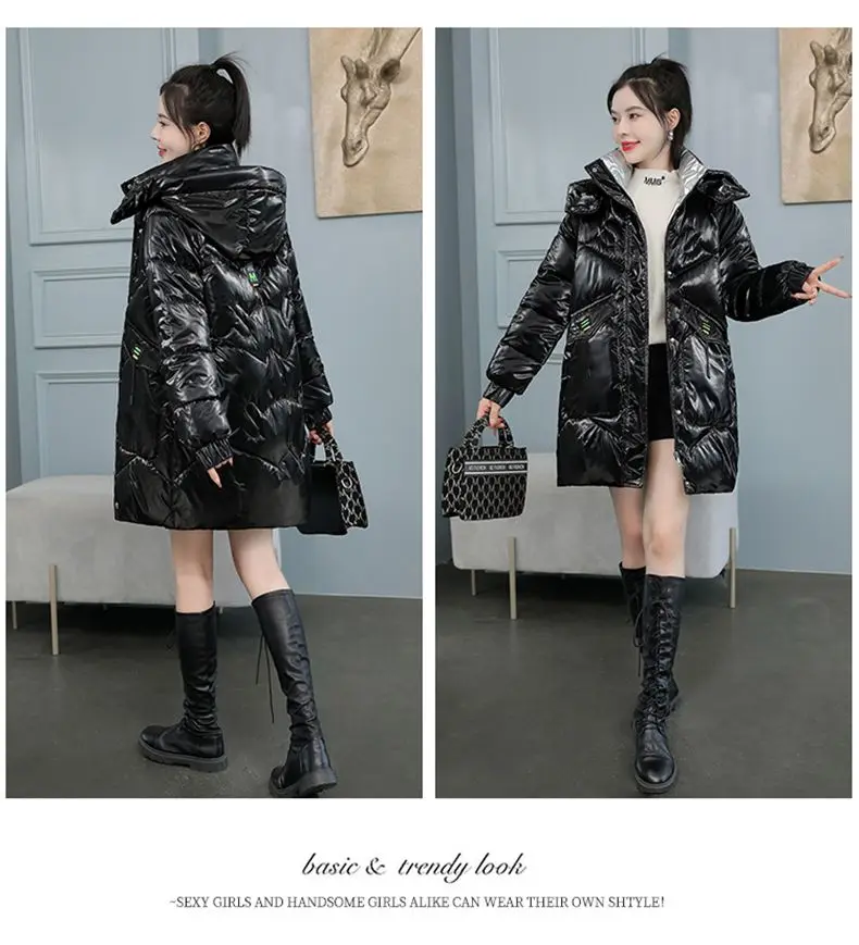 2026 Winter New Gloss Cotton Jacket Women's Medium to Long Korean Loose Coat Lady Thick Hooded Coats Female Warm Parker Overcoat