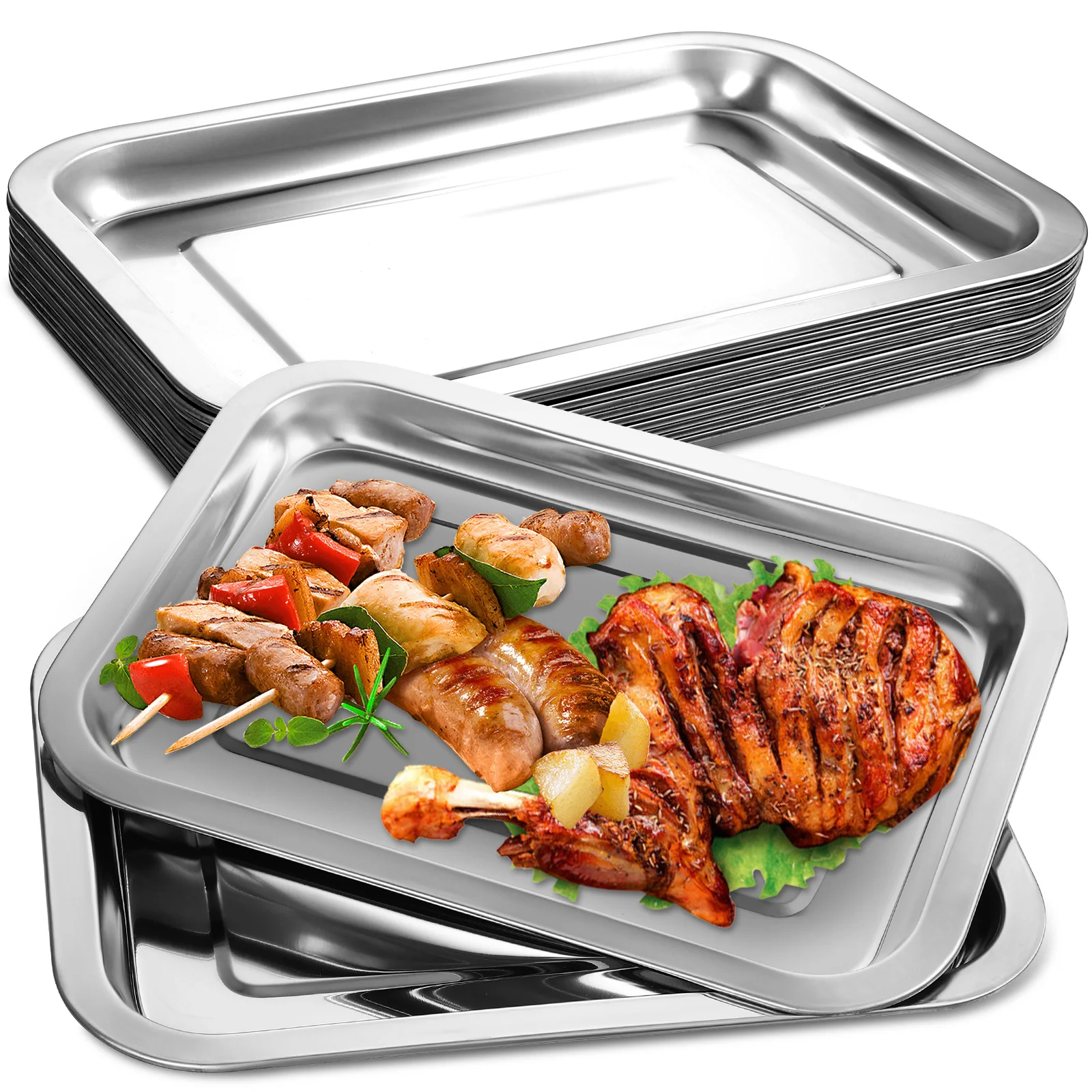 

10 Pcs Bakeware Picnic Baking Pans Cooking Trays Steamed Rice Cookie Sheet Barbecue 201 Stainless Steel