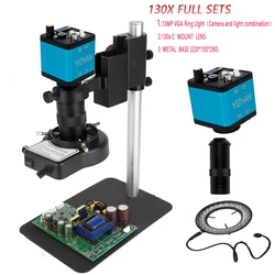 13MP VGA Digital Microscope Camera for Electronics Adjustable Ring Light Monocular Lens Industrial Soldering Accessory 130X lens