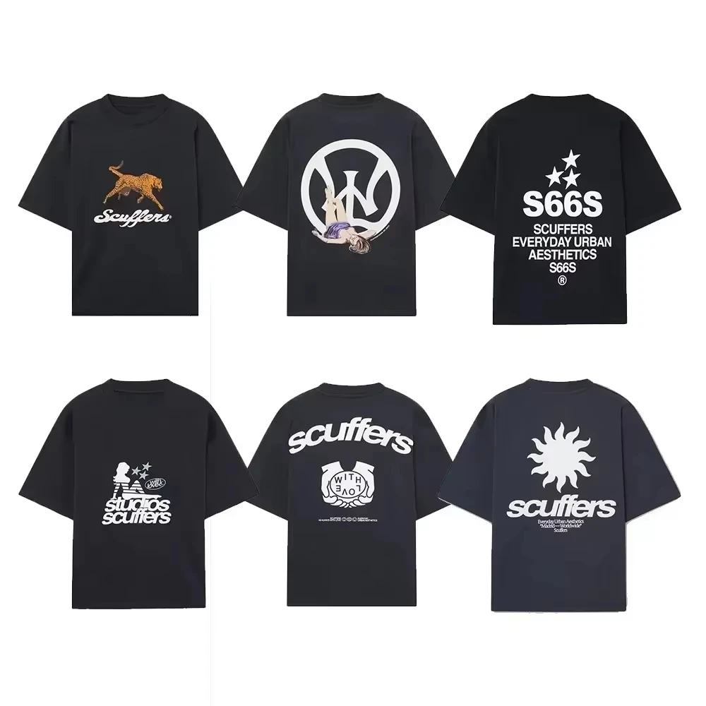 

2025 South America New Trendy Printed Scuffers Men Women Surf Vacation T-shirt Luxury Brands Street Short Sleeves Motorcycle Top