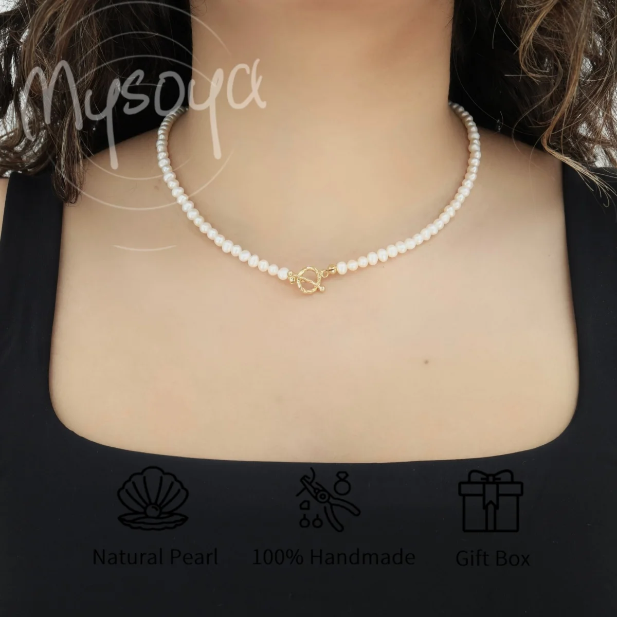 

Ожерелье из пресноводного жемчуга Mysoya с застежкой OT, жемчужины 5-6 мм, в подарочной коробке, подарок для него и для нее на свадьбу, день рождения и День святого Валентина