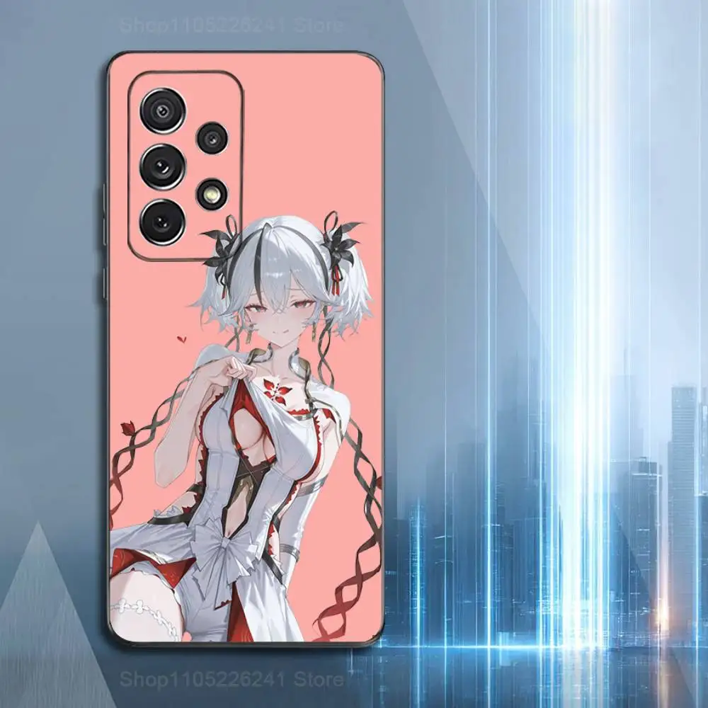 C-Carlotta Wuwa Lucu untuk Samsung S9,S10,S20,S10,S21,S25,S24,S23,Ultra,FE,Plus,Lite, Casing Hitam Silikon Lembut